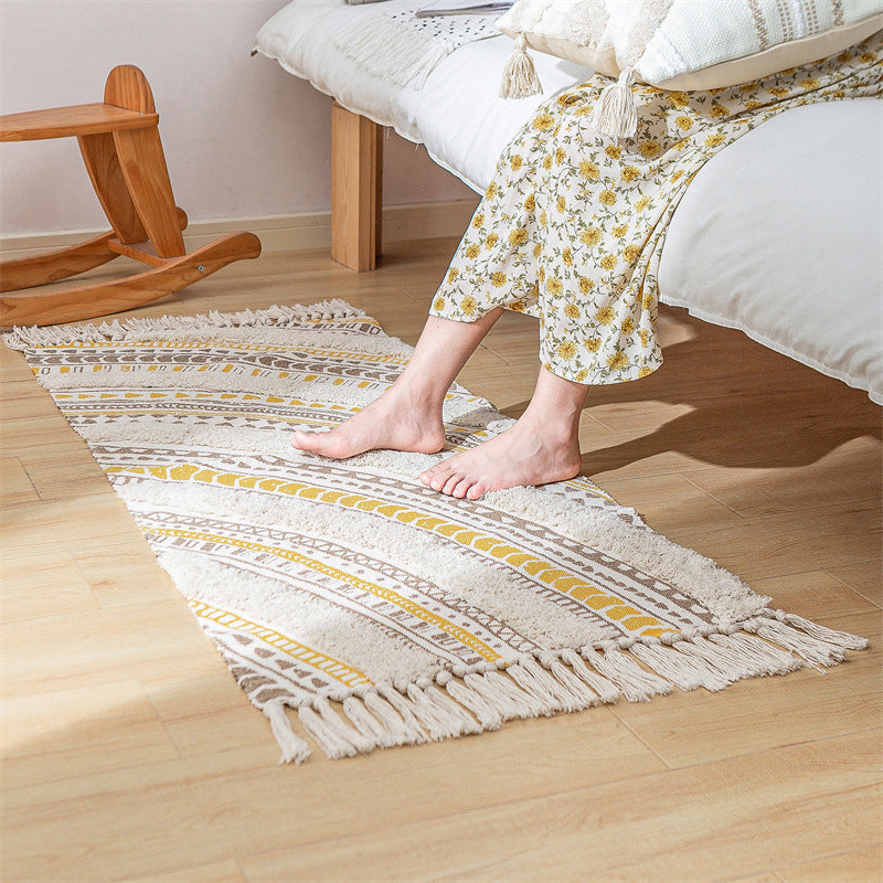 Simplicidad Boho-chic alfombra de algodón alfombra con alfombra de área lavable con flecos para decoración del hogar