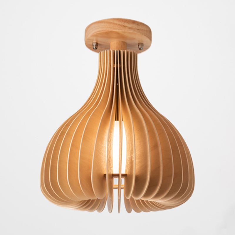 Apparecchiatura asiatica semi-flush Apparecchiatura in legno naturale a 1 leggero illuminazione a montaggio per il ristorante