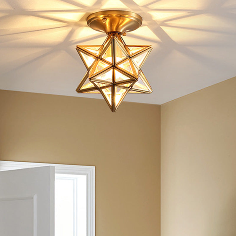 Glass and Metal Semi Flush Mount Gold 1 Light Colonial Ceiling Light for Entry