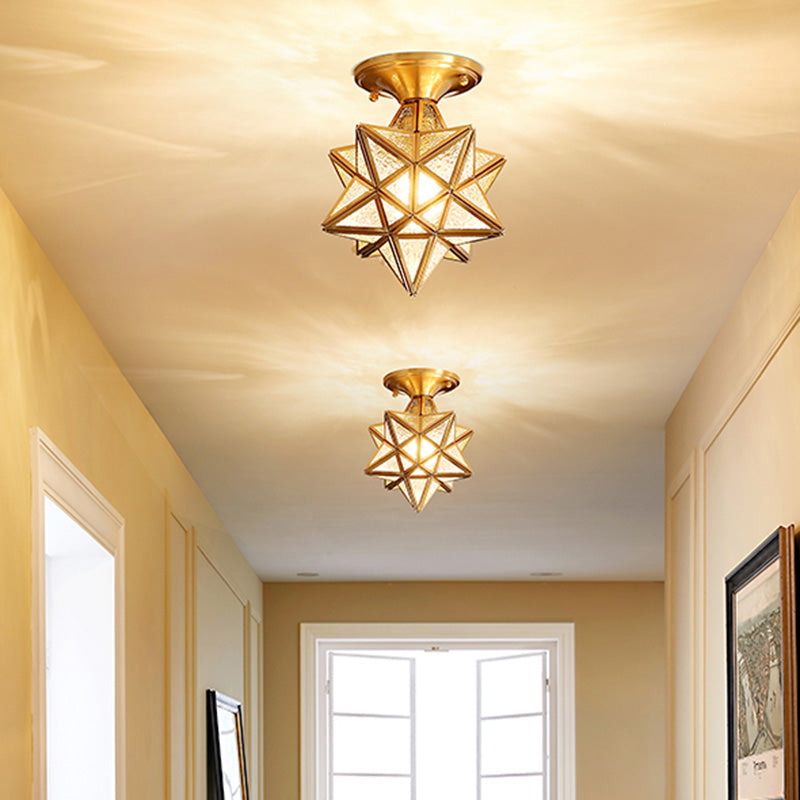 Glas und Metall Semi Flush Mount Gold 1 Leichte Kolonialdecke für den Eintritt