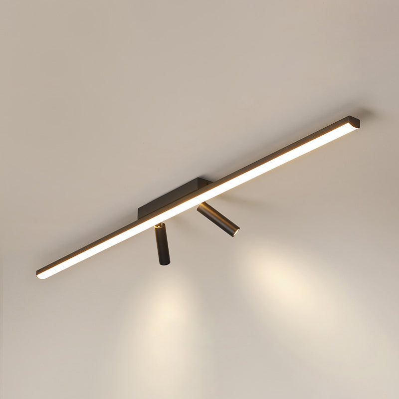 Black Modern Semi Flush Ceiling Spotlight Iron LED Track Light Fixture for Living Room