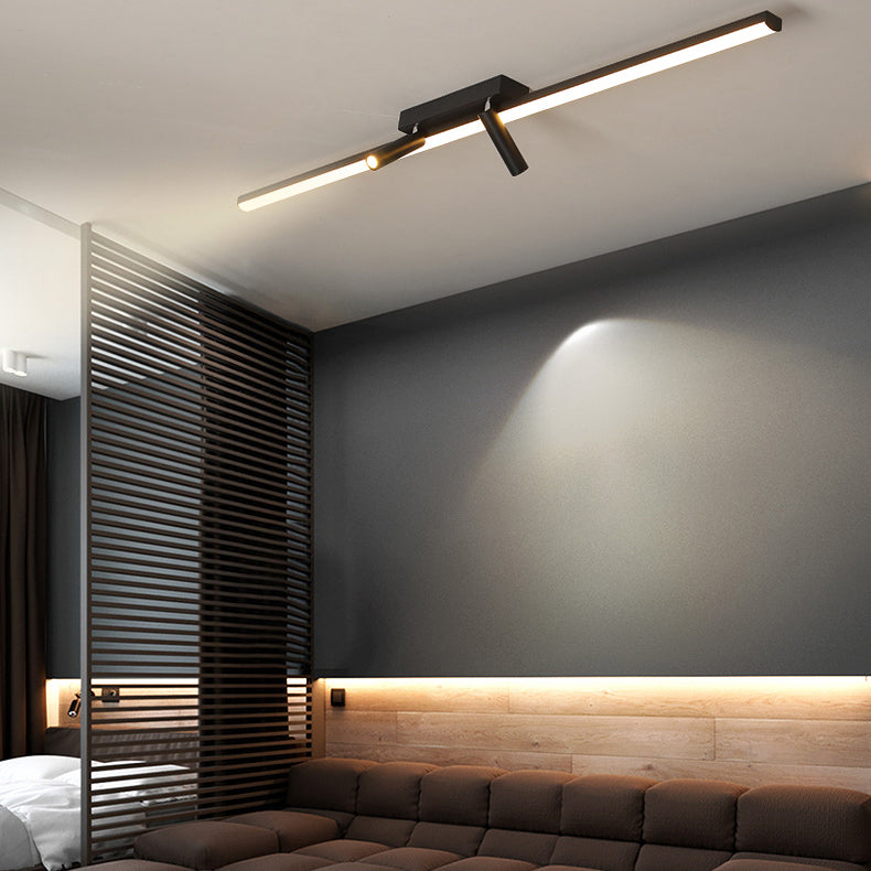 Black Modern Semi Flush Ceiling Spotlight Iron LED Track Light Fixture for Living Room