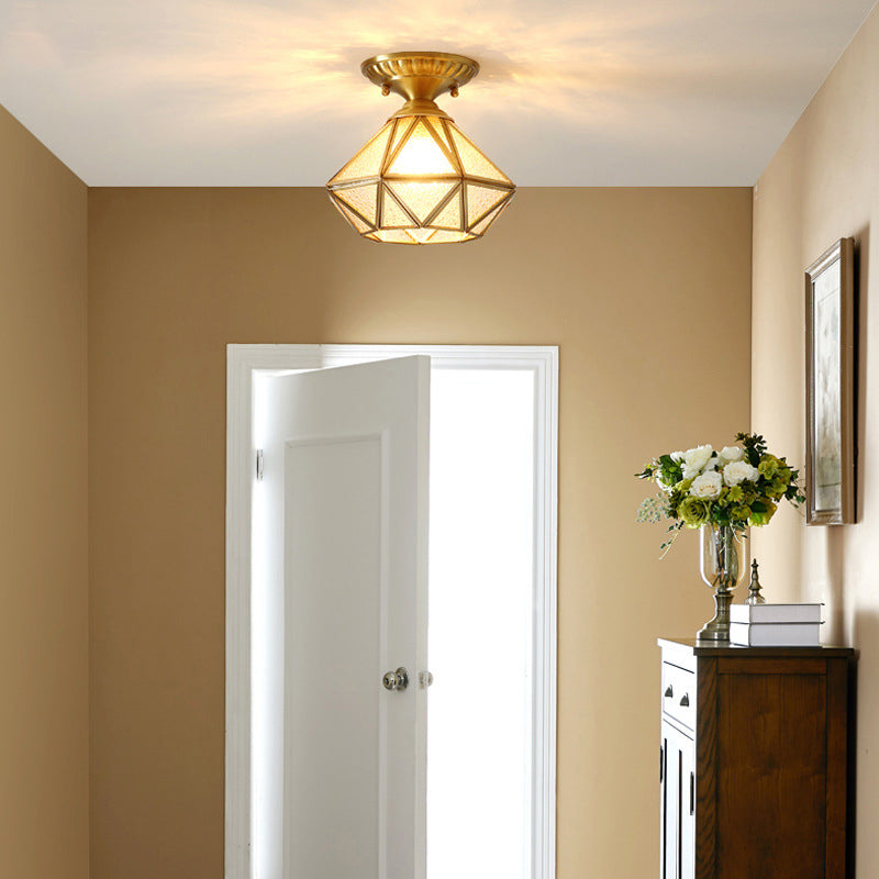 10 "brede koloniale semi -spoellichtglas 1 licht gepolijste messing semi -flush voor foyer