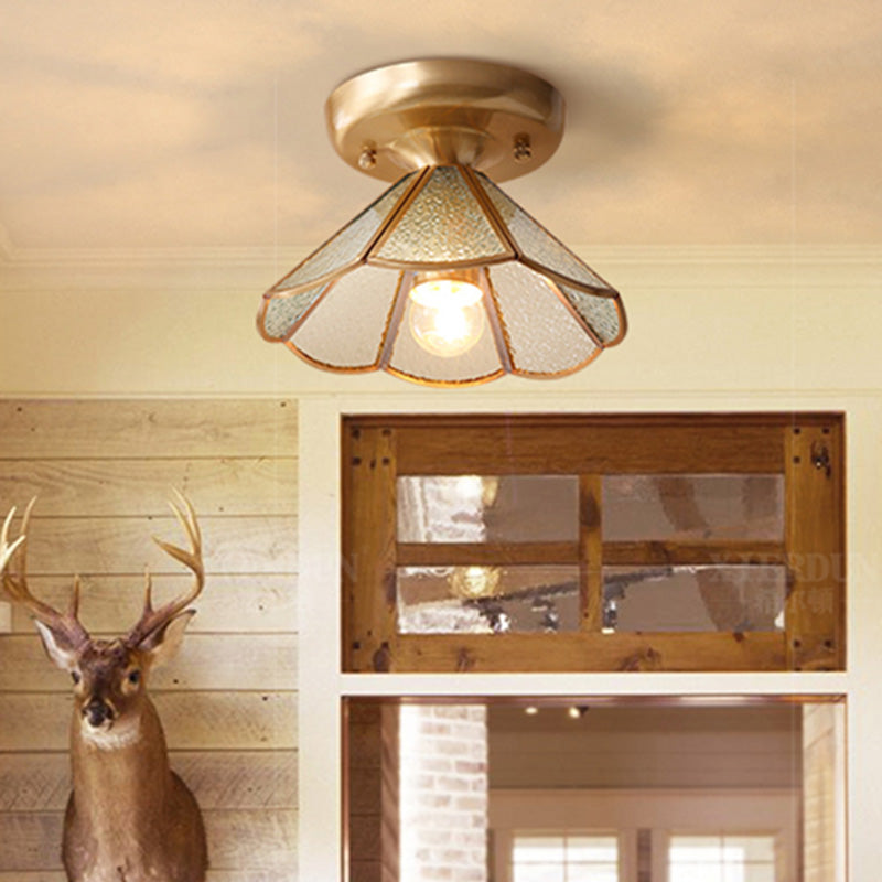 Bronze Semi Flush Mount Leuchte koloniale Halbflush -Deckenleuchte mit Glasschatten