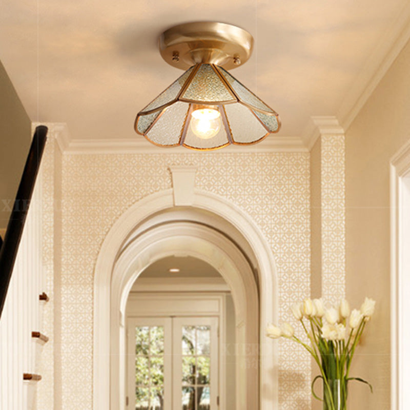 Bronze Semi Flush Mount Leuchte koloniale Halbflush -Deckenleuchte mit Glasschatten