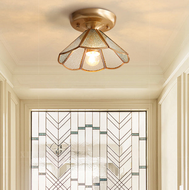 Bronze Semi Flush Mount Leuchte koloniale Halbflush -Deckenleuchte mit Glasschatten