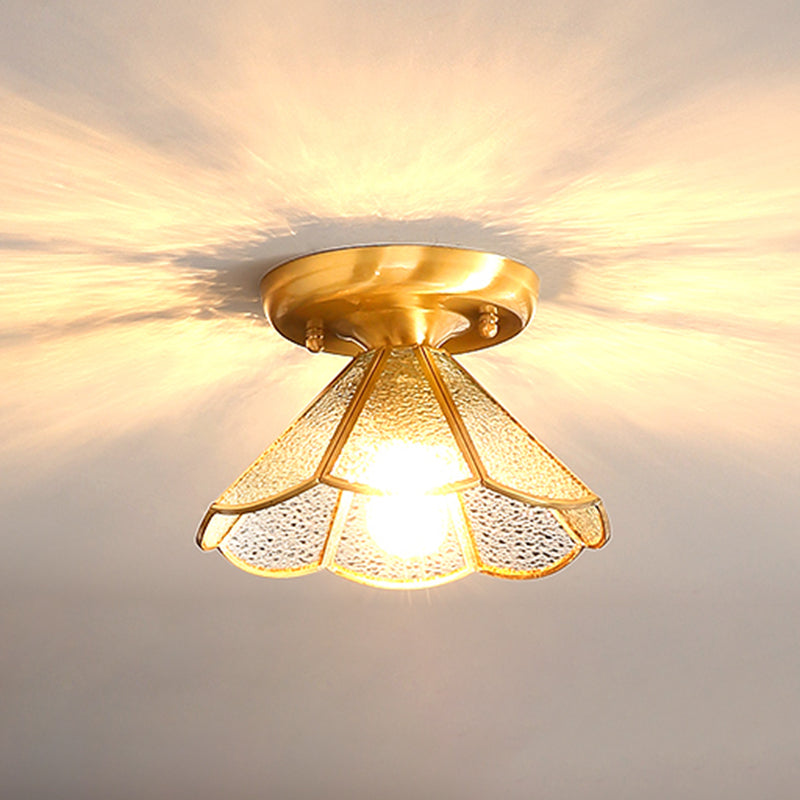 Bronze Semi Flush Mount Leuchte koloniale Halbflush -Deckenleuchte mit Glasschatten