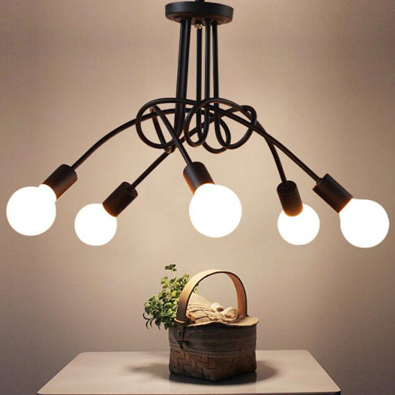 Open Bulbs Design Iron Ceiling Light Modernist Semi Flush Mount Ceiling Light for Dining Room