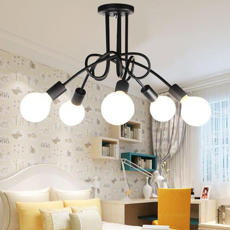 Open Bulbs Design Iron Ceiling Light Modernist Semi Flush Mount Ceiling Light for Dining Room