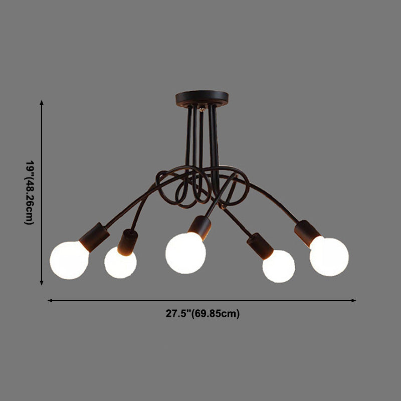 Open Bulbs Design Iron Ceiling Light Modernist Semi Flush Mount Ceiling Light for Dining Room