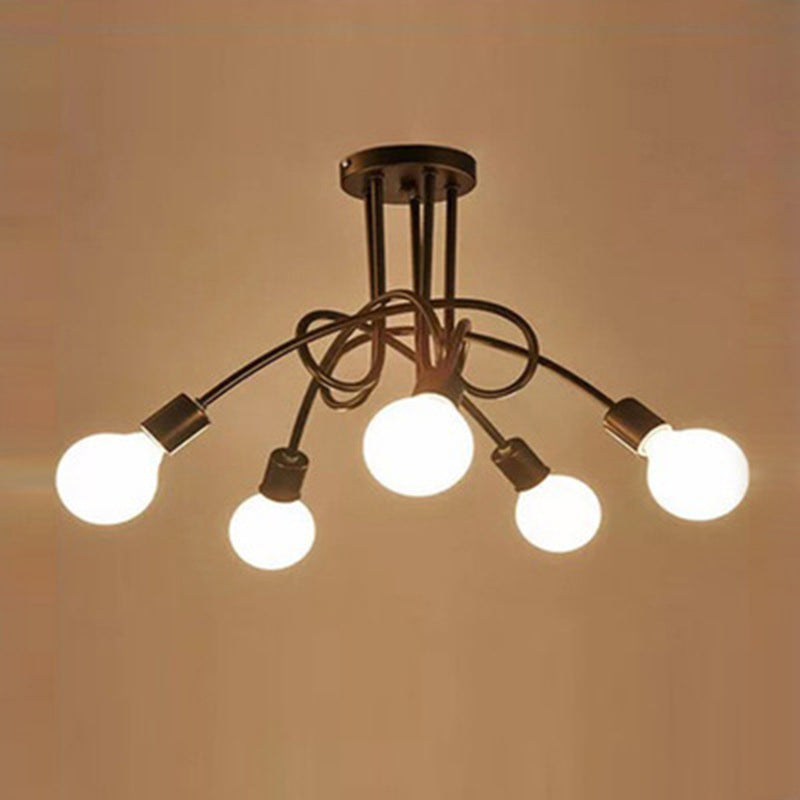 Open Bulbs Design Iron Ceiling Light Modernist Semi Flush Mount Ceiling Light for Dining Room