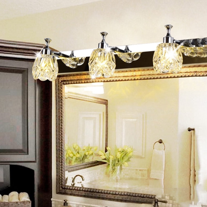 Multi-Lights Unique Shade Wall Sconce Modern Simple Style Mirror Crystal Wall Lighting in Silver