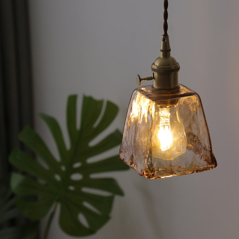 Industrial Style Amber Pendant Light Glass 1 Light Hanging Lamp for Bedroom