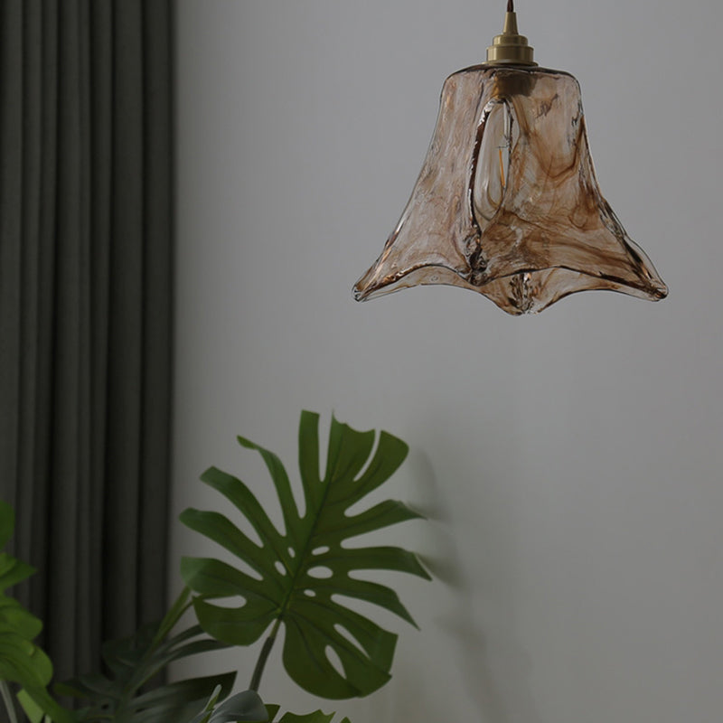 Industrial Style Amber Pendant Light Glass 1 Light Hanging Lamp for Bedroom