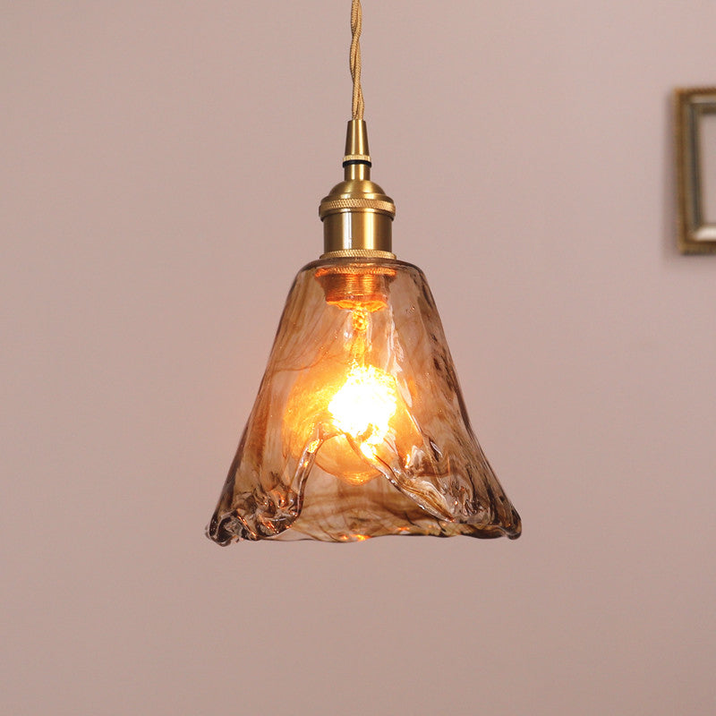 Industrial Style Single Light Pendant Dimpled Amber Glass Hanging Ceiling Light for Cafe Bar