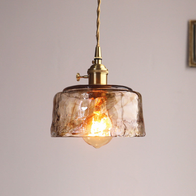 Industrial Style Single Light Pendant Dimpled Amber Glass Hanging Ceiling Light for Cafe Bar