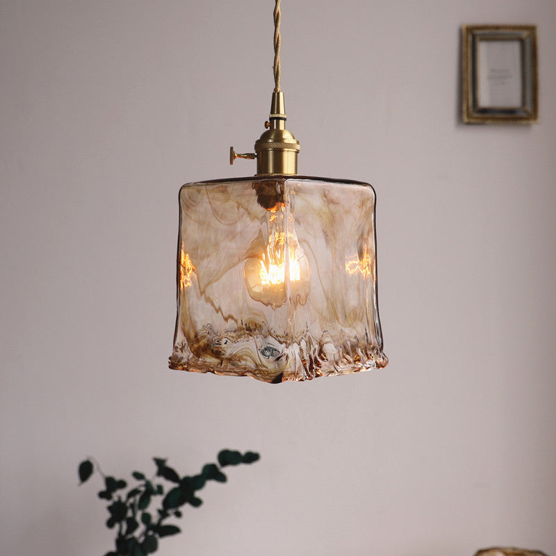 Industrial Style Single Light Pendant Dimpled Amber Glass Hanging Ceiling Light for Cafe Bar