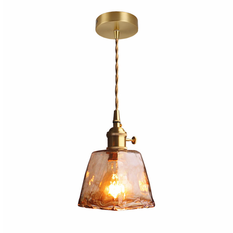 Industrial Style Single Light Pendant Dimpled Amber Glass Hanging Ceiling Light for Cafe Bar