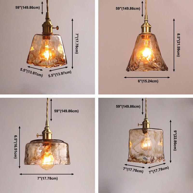 Industrial Style Single Light Pendant Dimpled Amber Glass Hanging Ceiling Light for Cafe Bar