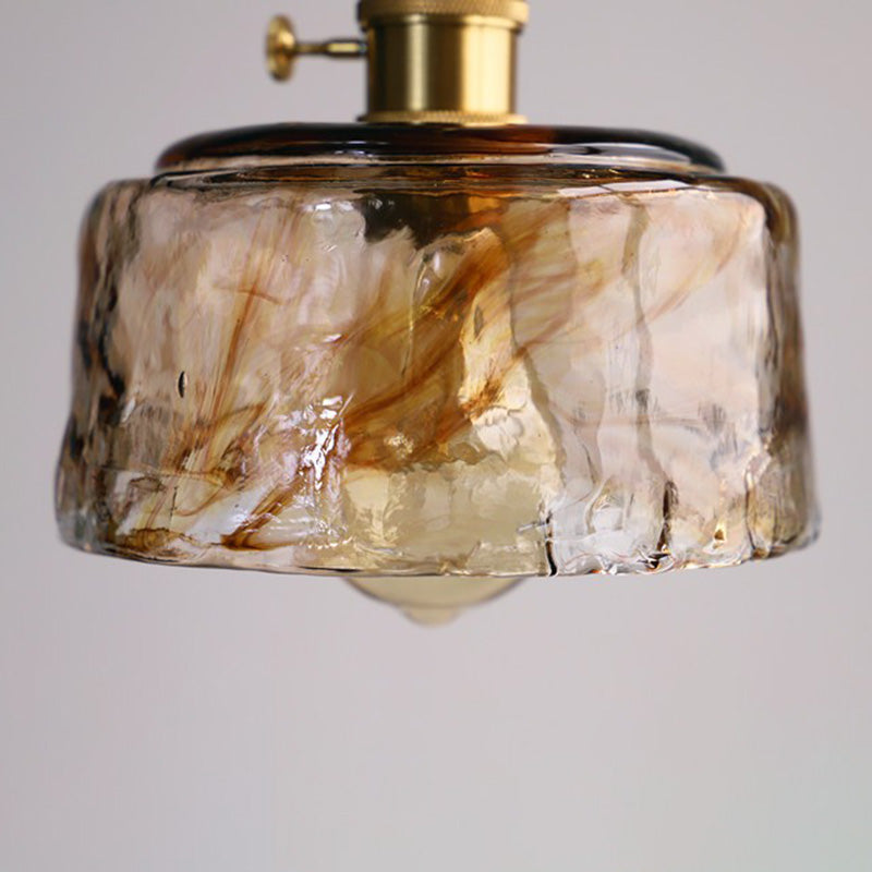 Industrial Style Single Light Pendant Dimpled Amber Glass Hanging Ceiling Light for Cafe Bar