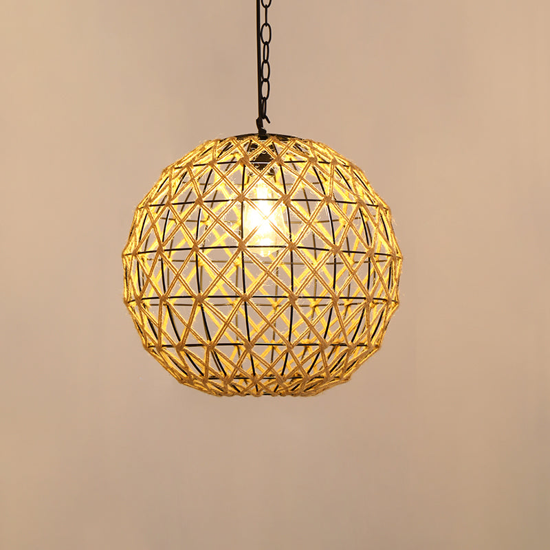 Industrial Style Shaded Pendant Ceiling Light Rope Hanging Ceiling Light in Beige