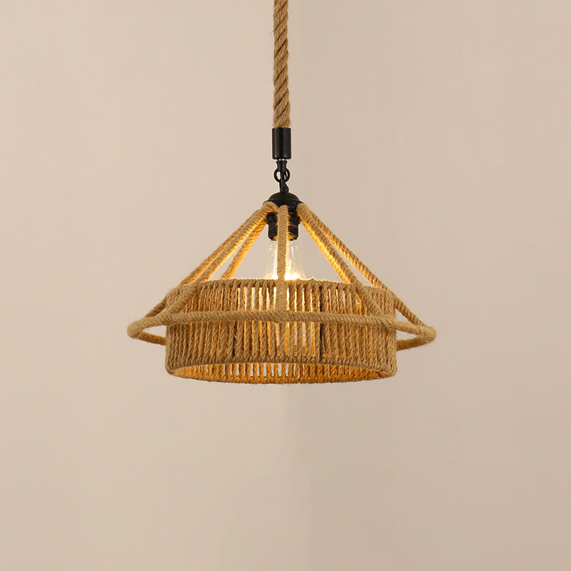 Industrial Style Shaded Pendant Ceiling Light Rope Hanging Ceiling Light in Beige