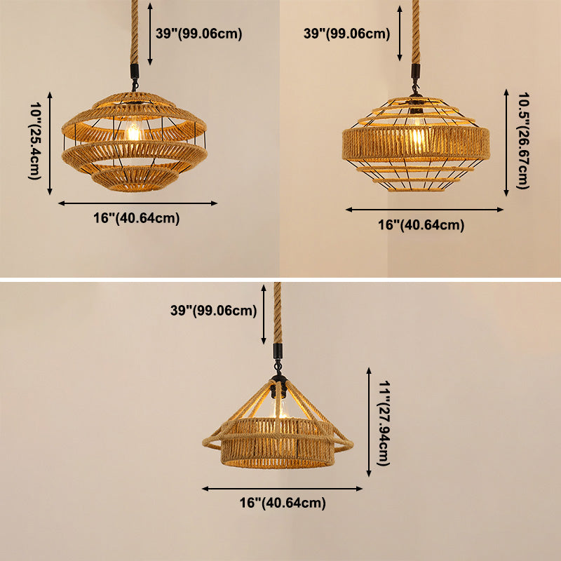 Industrial Style Shaded Pendant Ceiling Light Rope Hanging Ceiling Light in Beige