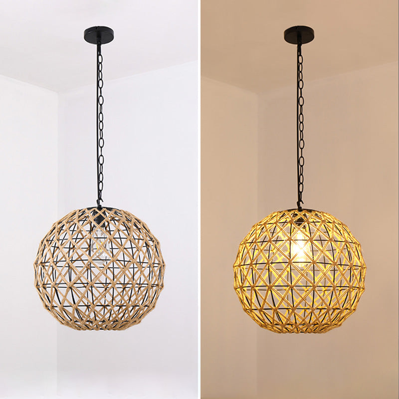 Industrial Style Shaded Pendant Ceiling Light Rope Hanging Ceiling Light in Beige