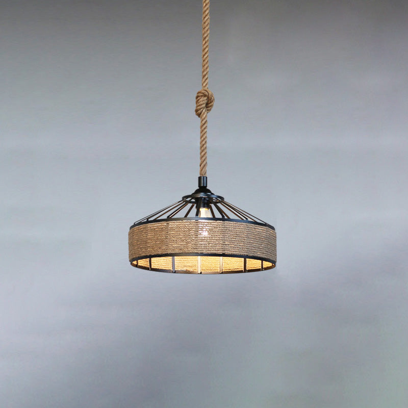 Rope Beige Ceiling Pendant Light Drum Industrial Style Commercial Pendant Lighting