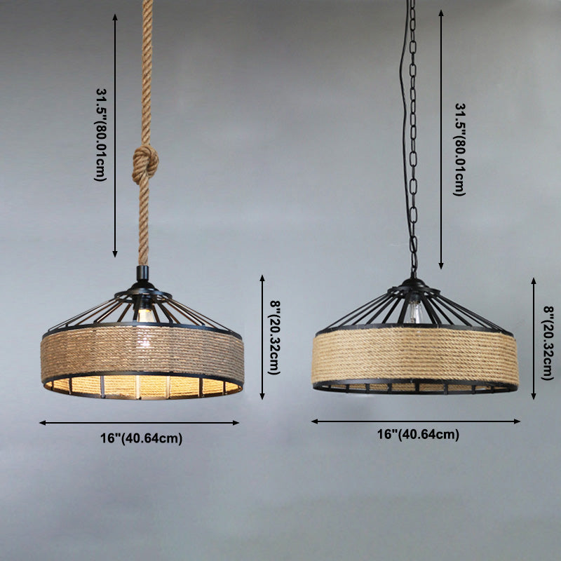 Rope Beige Ceiling Pendant Light Drum Industrial Style Commercial Pendant Lighting