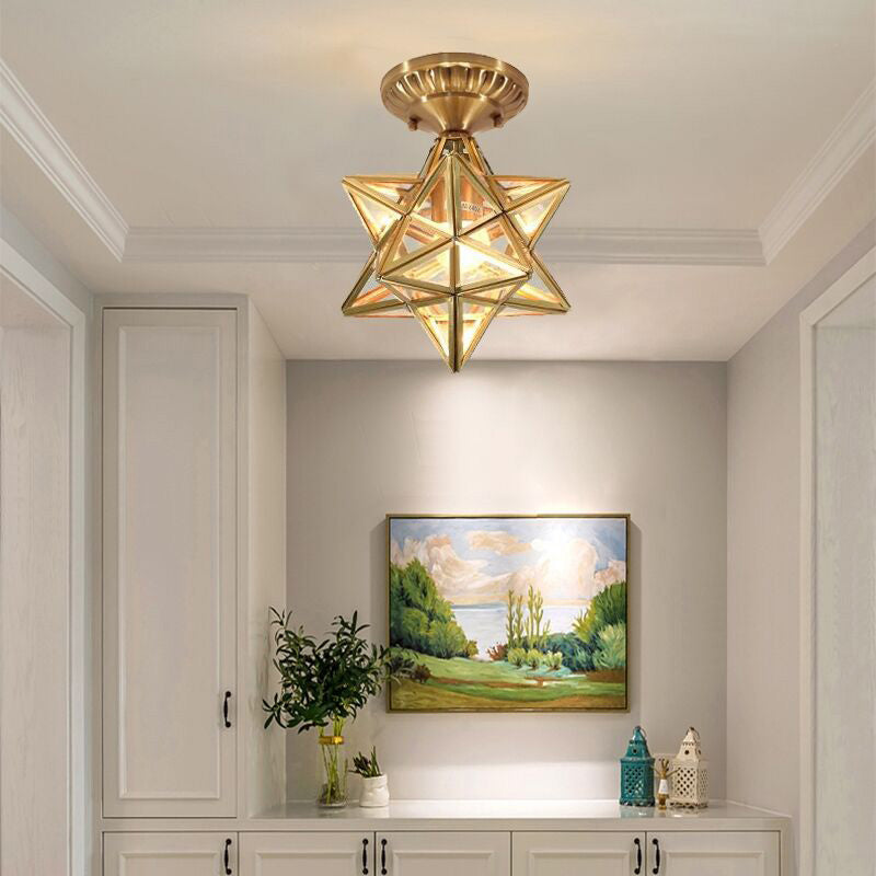 Semi Flush Mount Ceiling Light American Country Style Aisle Corridor Star Shape Ceiling Mount Light