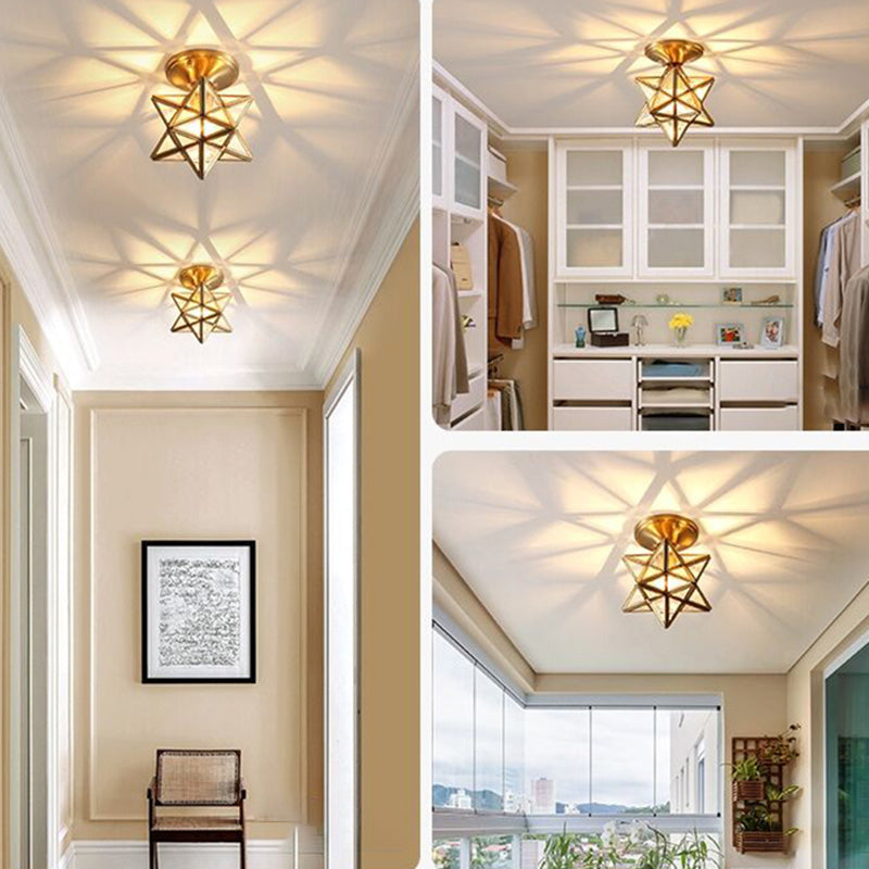 Semi Flush Mount Ceiling Light American Country Style Aisle Corridor Star Shape Ceiling Mount Light