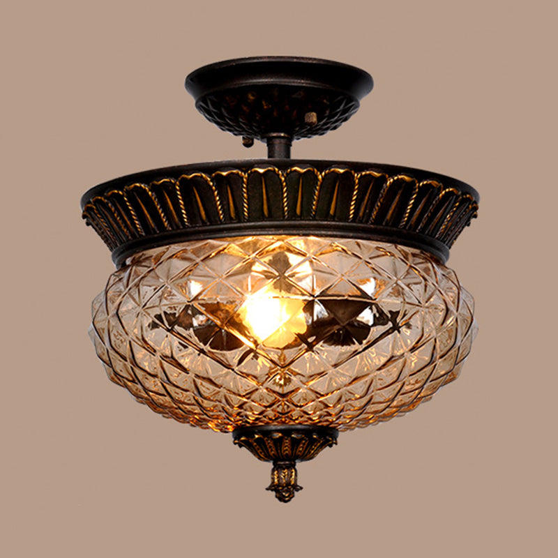 Iron Flush Mount Ceiling Light American Country Style Living Room Glass Shade Ceiling Mount Light