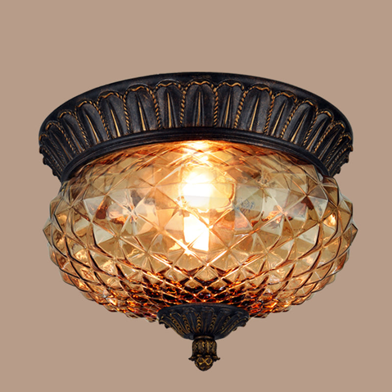 Iron Flush Mount Ceiling Light American Country Style Living Room Glass Shade Ceiling Mount Light