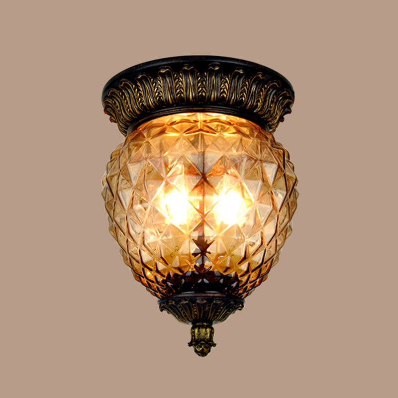 Iron Flush Mount Ceiling Light American Country Style Living Room Glass Shade Ceiling Mount Light