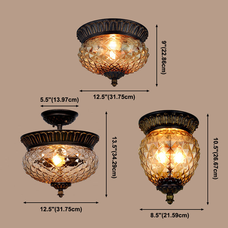 Iron Flush Mount Ceiling Light American Country Style Living Room Glass Shade Ceiling Mount Light