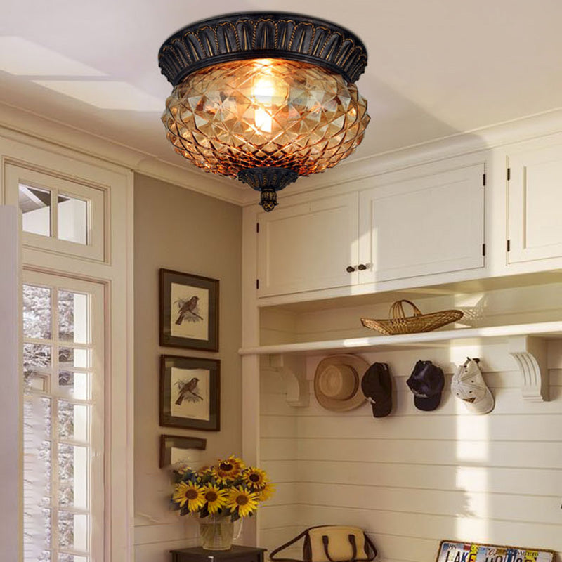 Iron Flush Mount Ceiling Light American Country Style Living Room Glass Shade Ceiling Mount Light