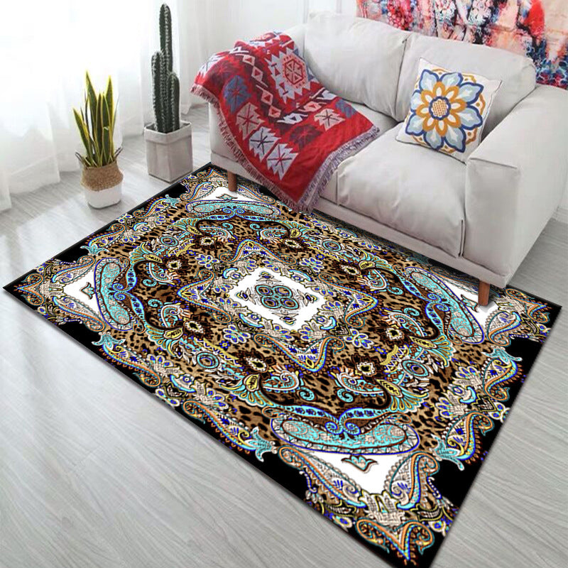 Geel Boheems tapijt polyester grafisch tapijt Non-slip achterstappert tapijt voor woonkamer