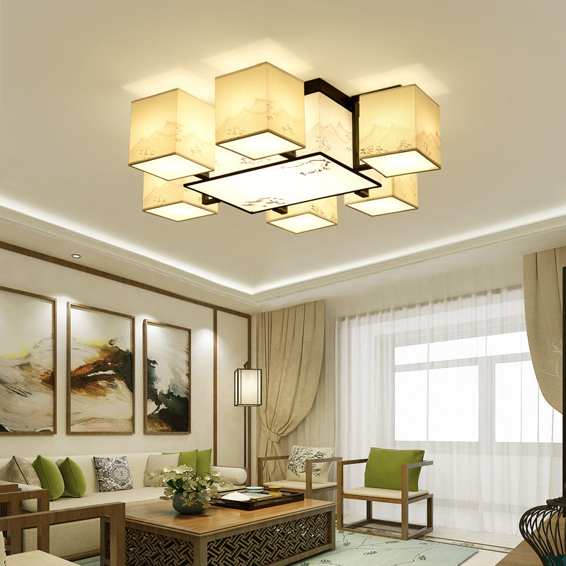 4/6/8/10 Lights Fabric Flush Mount Fixture Chinese Style Indoor Flush Ceiling Light