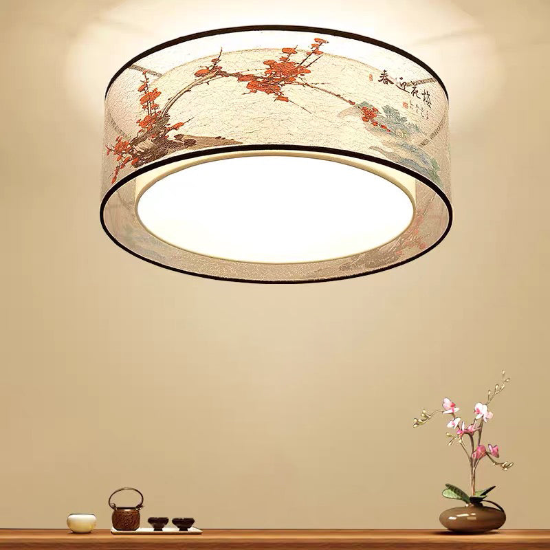 Square/Round Fabric Flush Light Chinese Style Flush Ceiling Light for Living Room