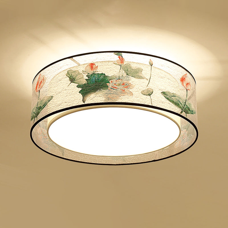 Square/Round Fabric Flush Light Chinese Style Flush Ceiling Light for Living Room