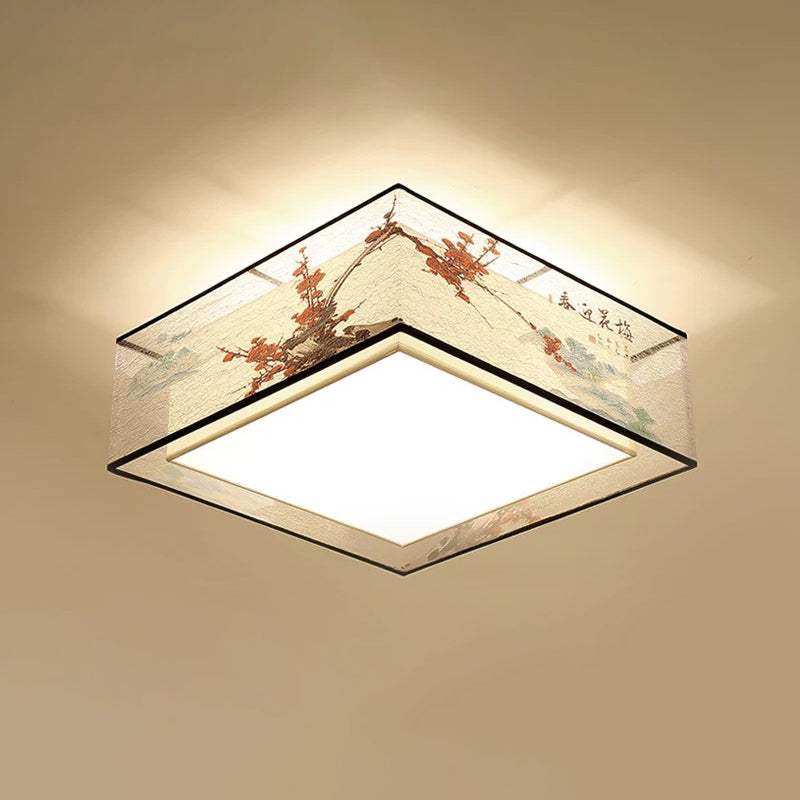 Square/Round Fabric Flush Light Chinese Style Flush Ceiling Light for Living Room