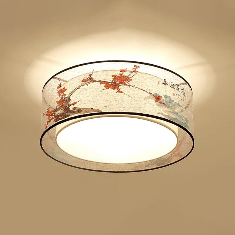 Square/Round Fabric Flush Light Chinese Style Flush Ceiling Light for Living Room