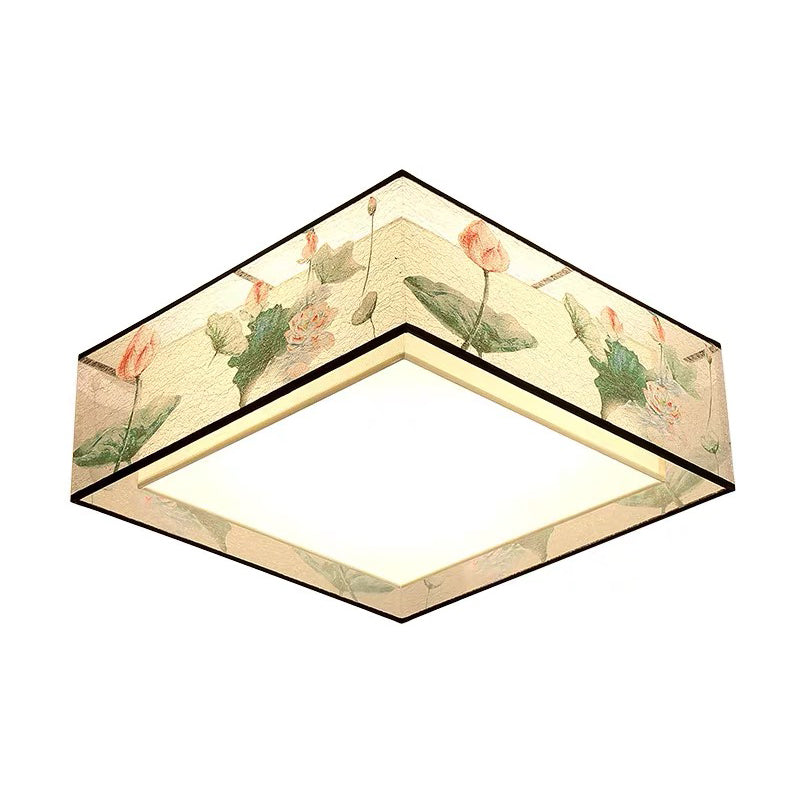 Square/Round Fabric Flush Light Chinese Style Flush Ceiling Light for Living Room