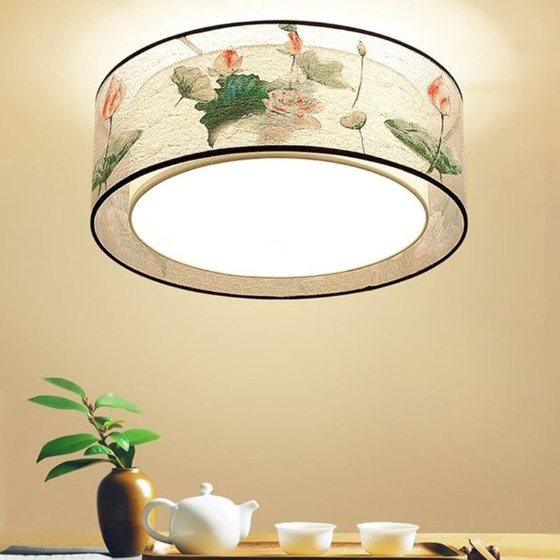 Square/Round Fabric Flush Light Chinese Style Flush Ceiling Light for Living Room