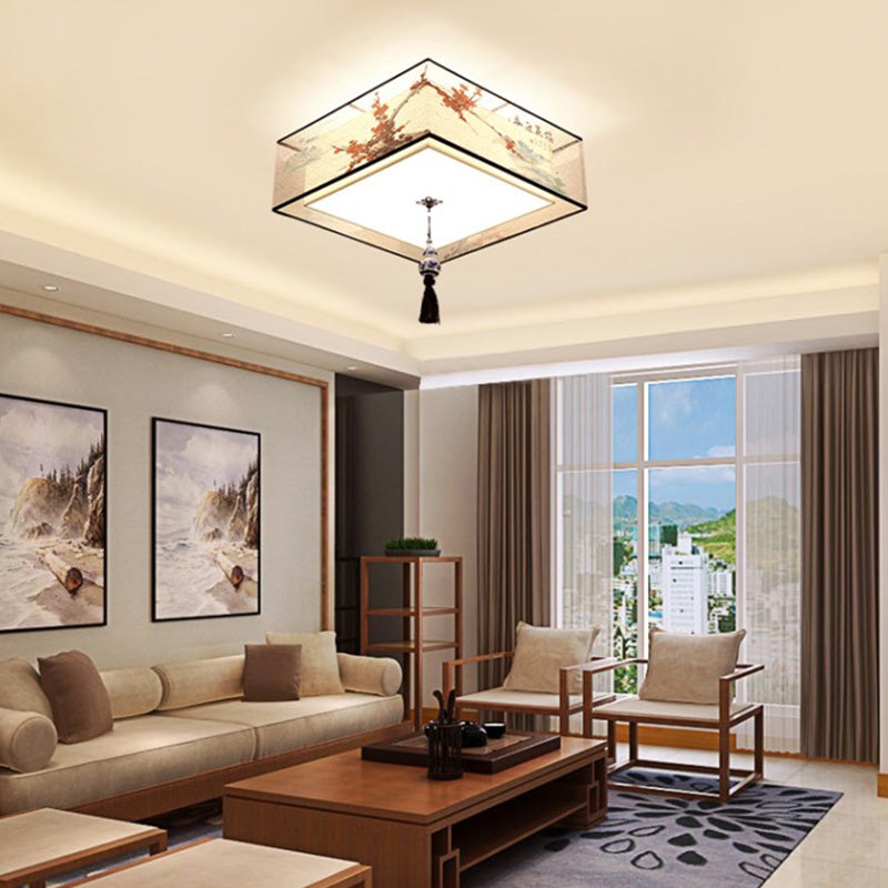 Square/Round Fabric Flush Light Chinese Style Flush Ceiling Light for Living Room