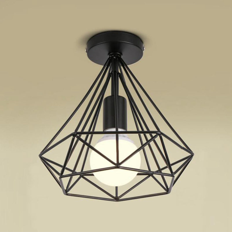 Diamond Semi Flush Mount Light Fixture Industrial Metallic Ceiling Mount Chandelier for Bedroom