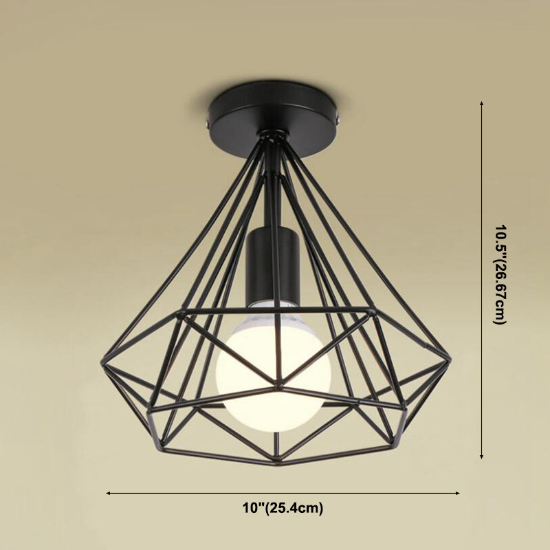 Diamond Semi Flush Mount Light Fixture Industrial Metallic Ceiling Mount Chandelier for Bedroom