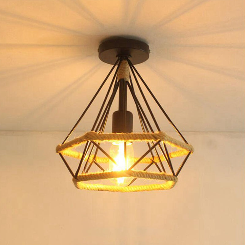 Diamond Semi Flush Mount Light Fixture Industrial Metallic Ceiling Mount Chandelier for Bedroom