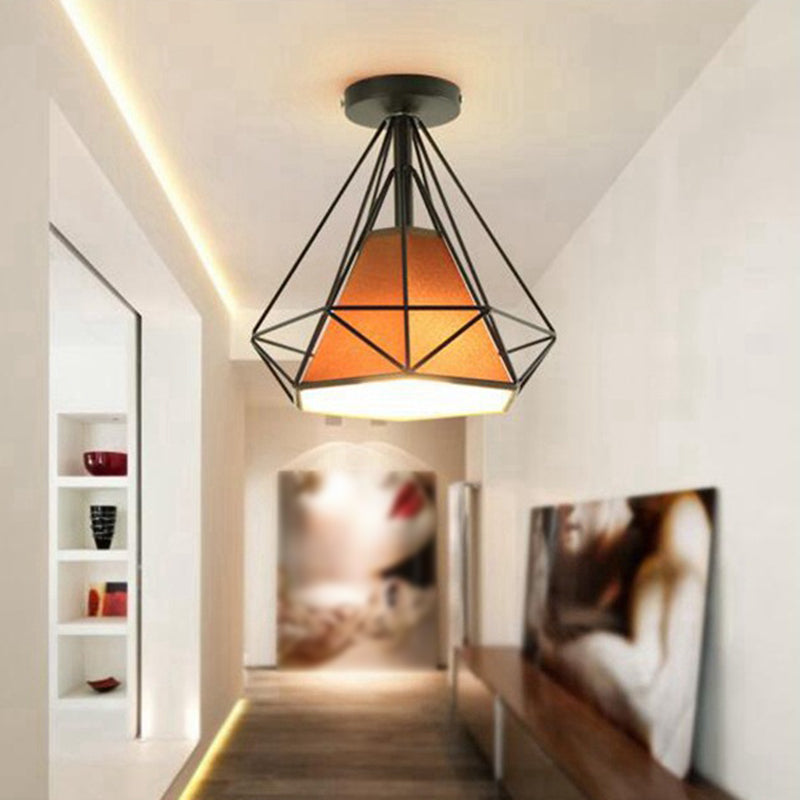 Diamond Semi Flush Mount Light Fixture Industrial Metallic Ceiling Mount Chandelier for Bedroom